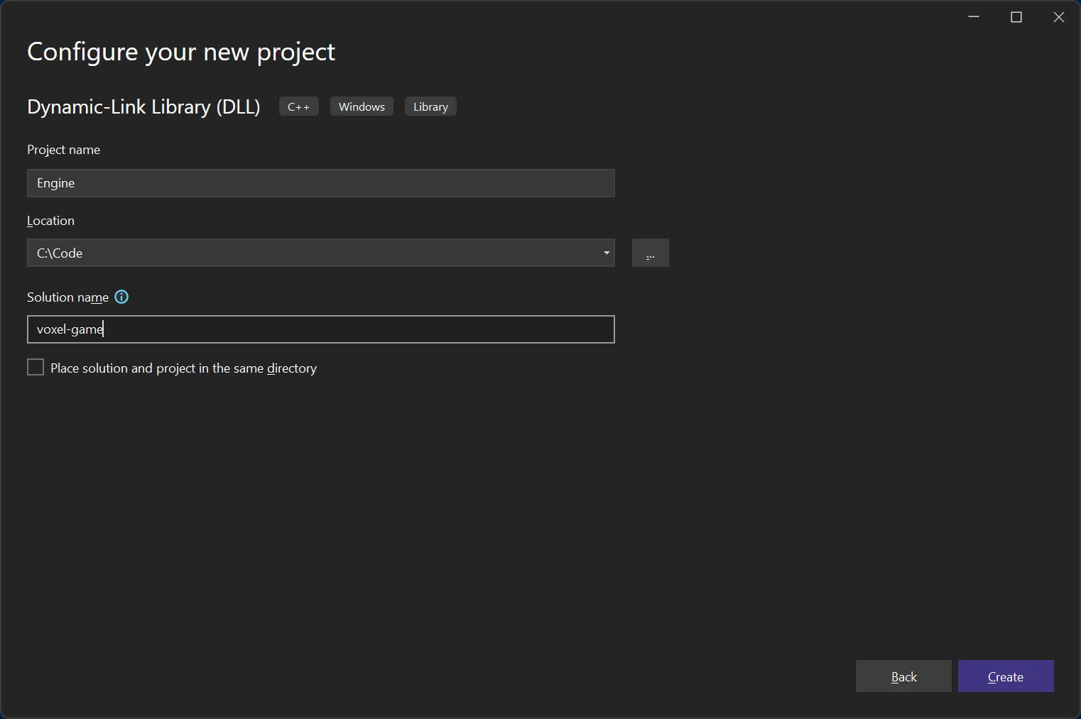 The visual studio wizard to create a solution.